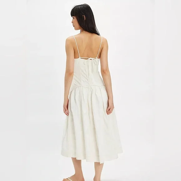 Free People NEW Ivory Tie Back Cotton Ezra Midi Dress NWT Size 6 - Picture 2 of 14